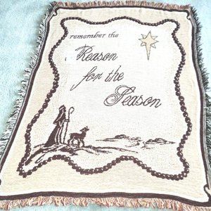 Afghan Throw Simply Home Remember the Reason for the Season 39" x 52" Cotton NEW